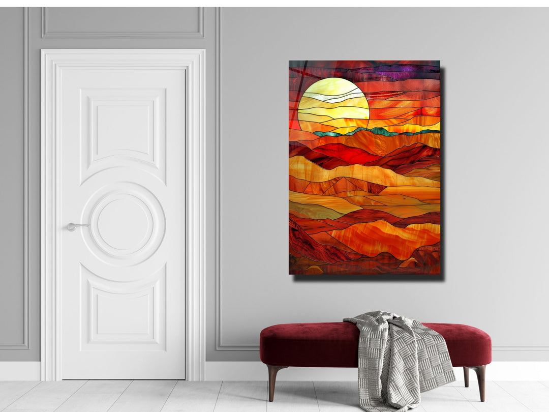 Stained Glass Sunset Pattern Wall Art Decor-Home&Office Glass Printing Wall Painting