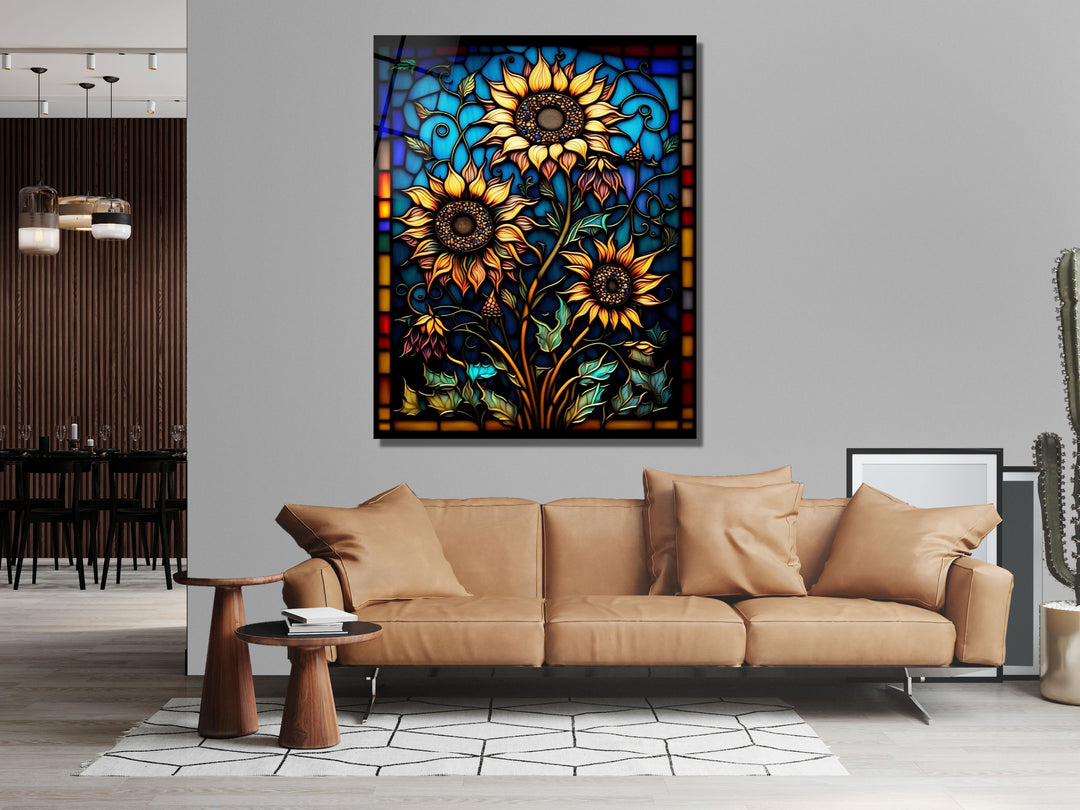 Stained Glass Sunflower Pattern Wall Art Window-Wall Painting Decor