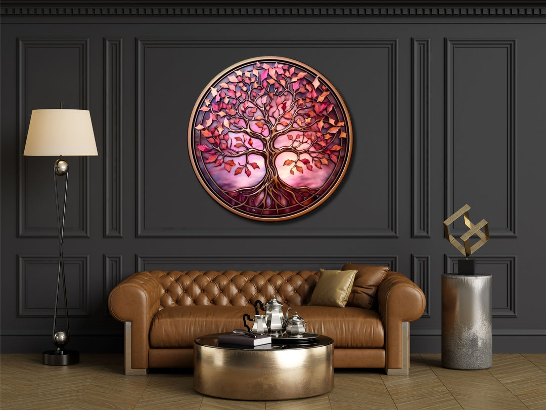 Tree of Life Stained Glass Pattern Wall Art Window-Wall Painting Decor Round