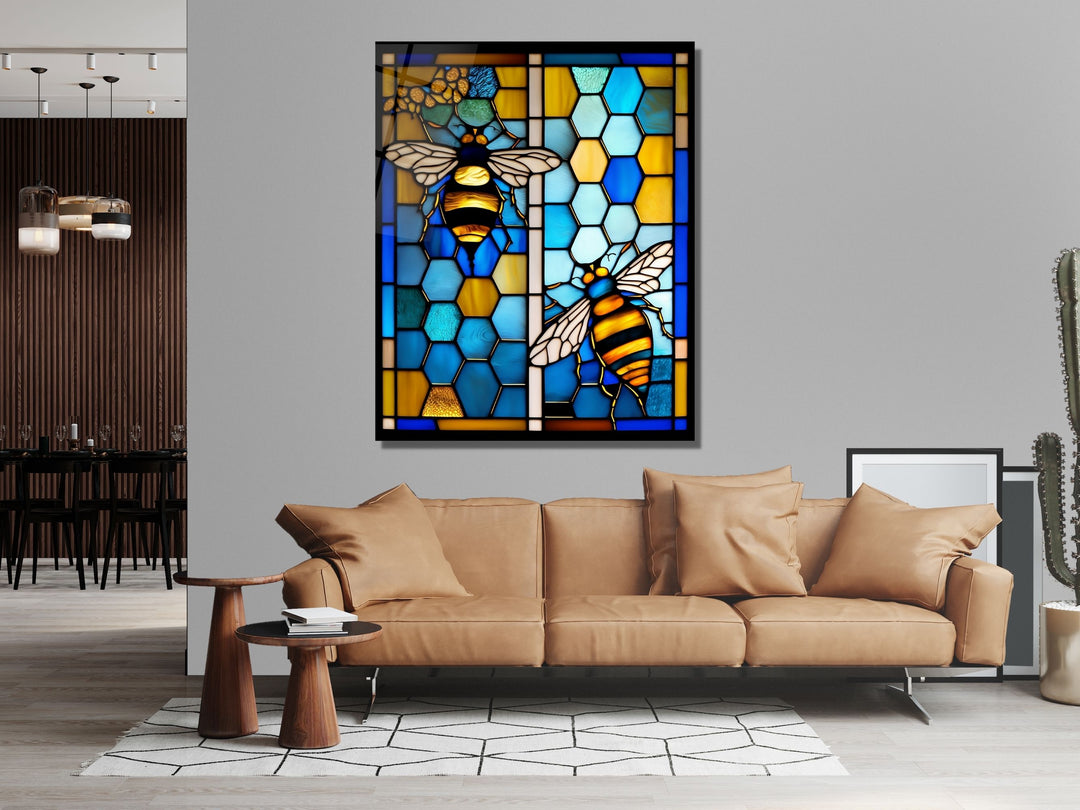 Stained Glass Bee Pattern Wall Art Window-Wall Painting Decor