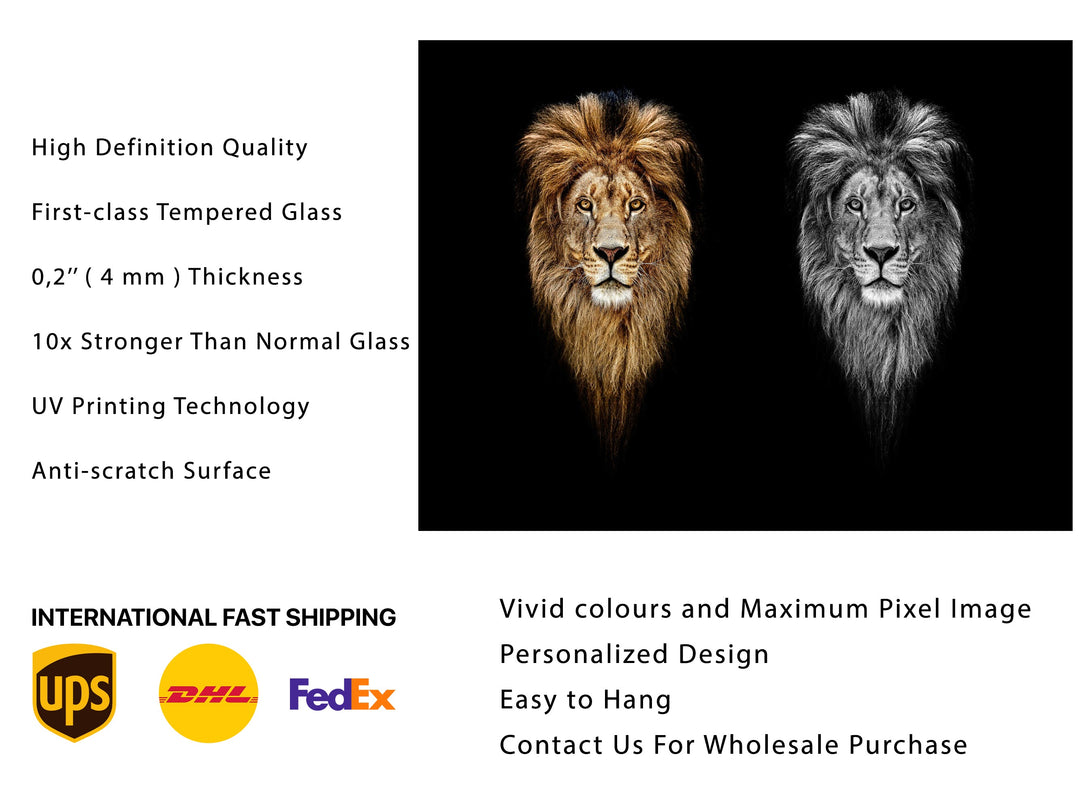 Lion Glass Printing Wall Art-Home Office Wall Painting Decoration