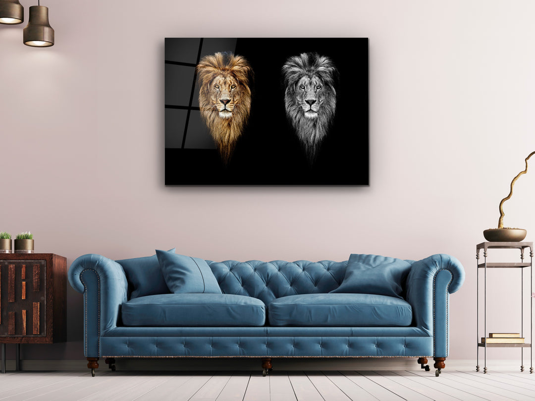 Lion Glass Printing Wall Art-Home Office Wall Painting Decoration