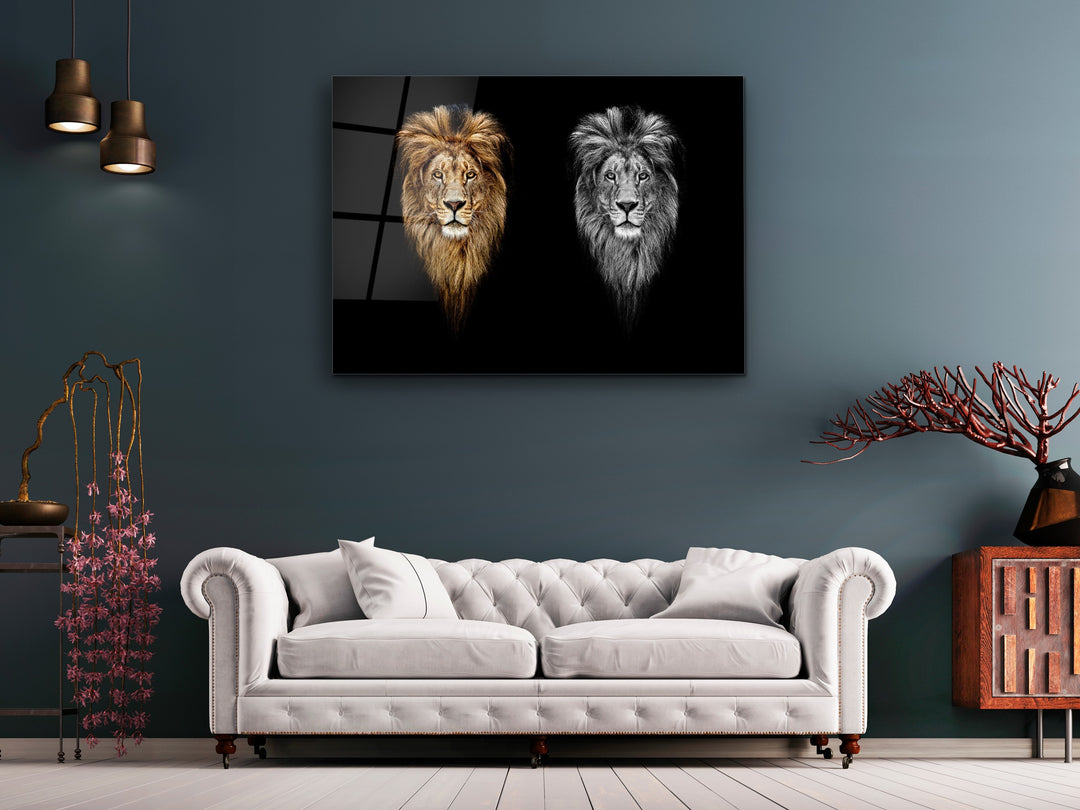 Lion Glass Printing Wall Art-Home Office Wall Painting Decoration