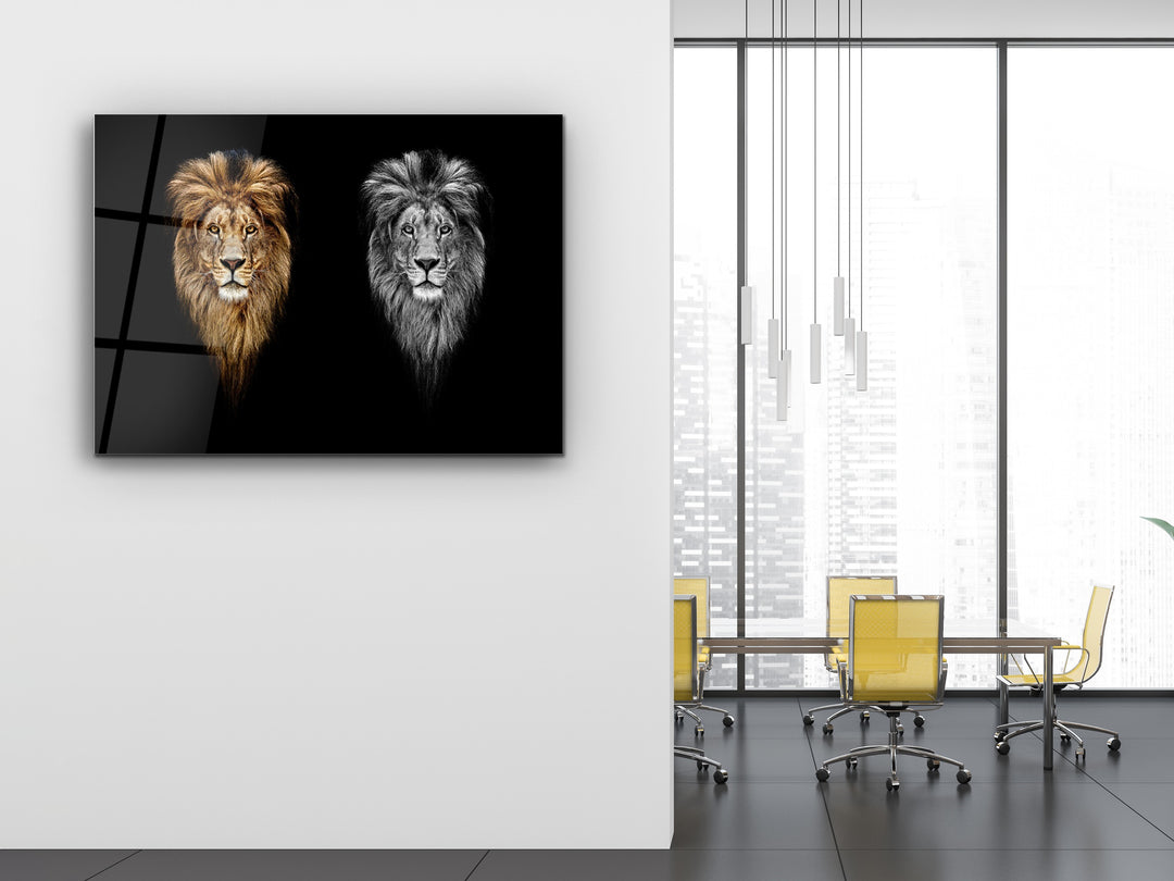 Lion Glass Printing Wall Art-Home Office Wall Painting Decoration