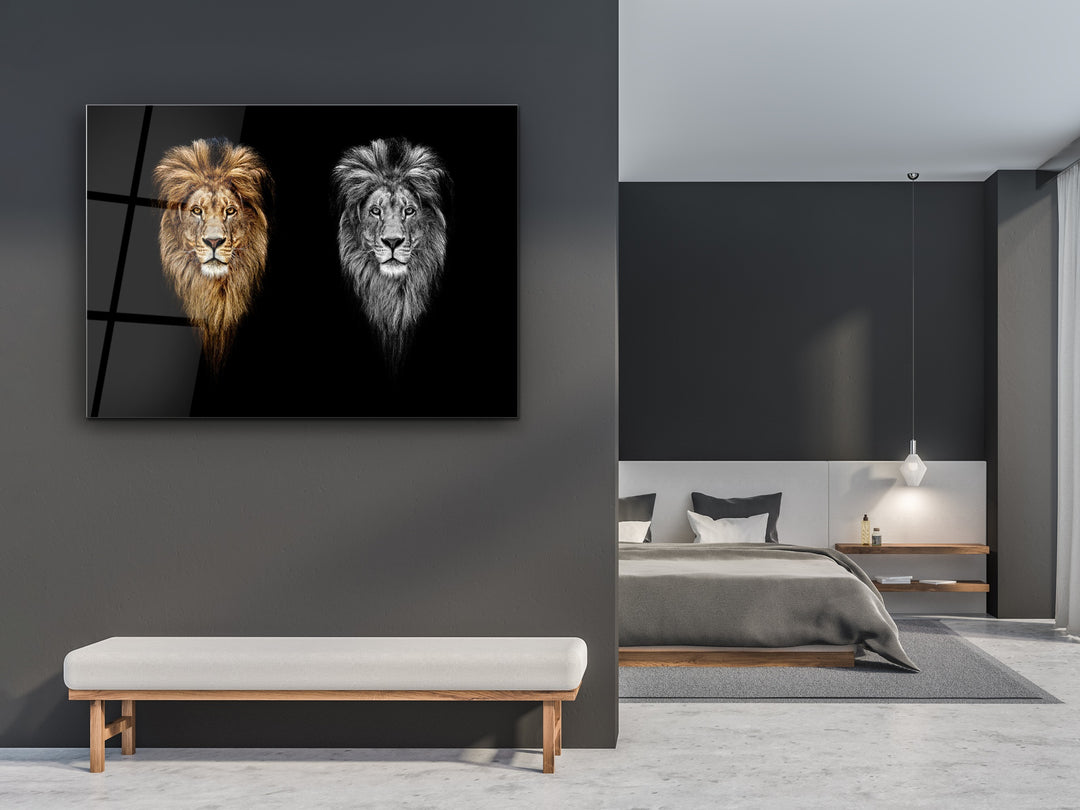 Lion Glass Printing Wall Art-Home Office Wall Painting Decoration