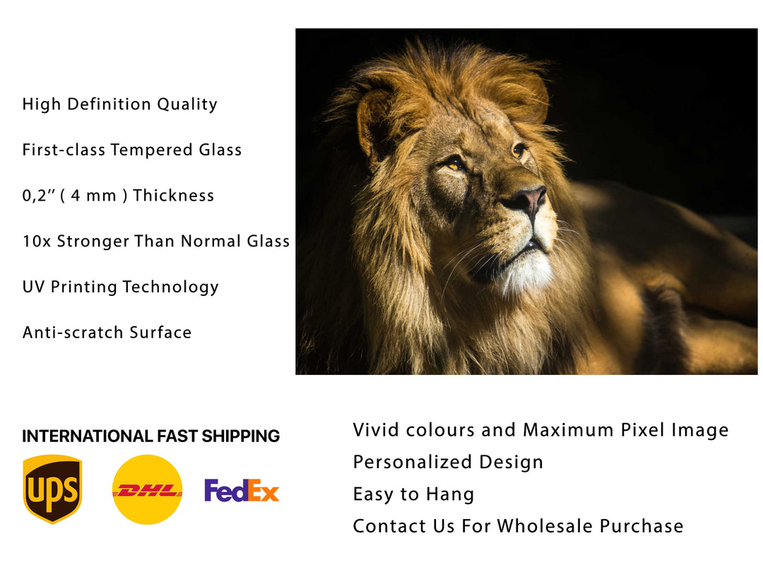 Lion Glass Printing Wall Art-Home Office Wall Painting Decoration