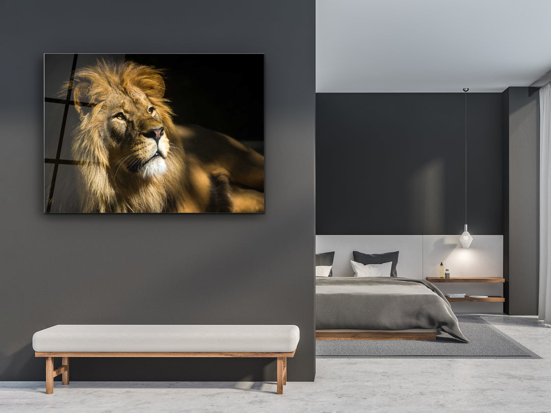 Lion Glass Printing Wall Art-Home Office Wall Painting Decoration