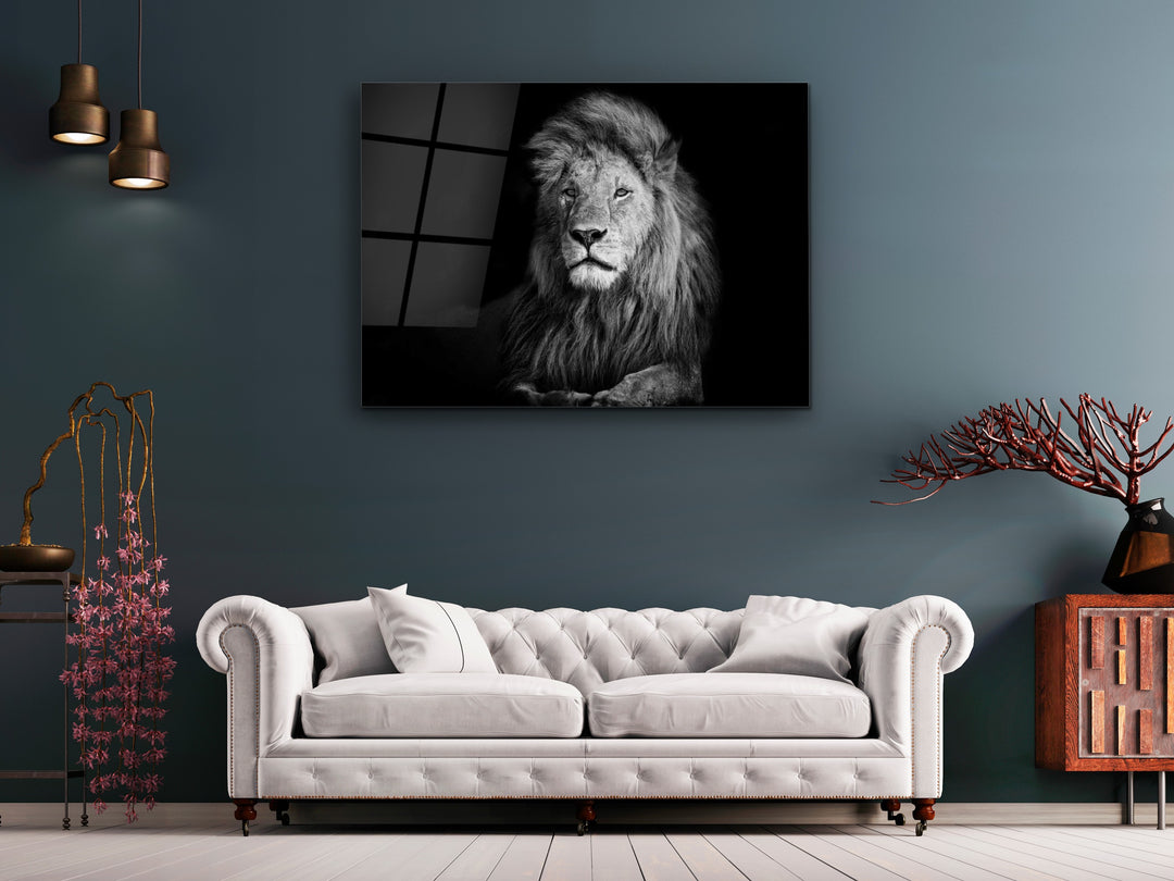 Lion Glass Printing Wall Art-Home Office Wall Painting Decoration