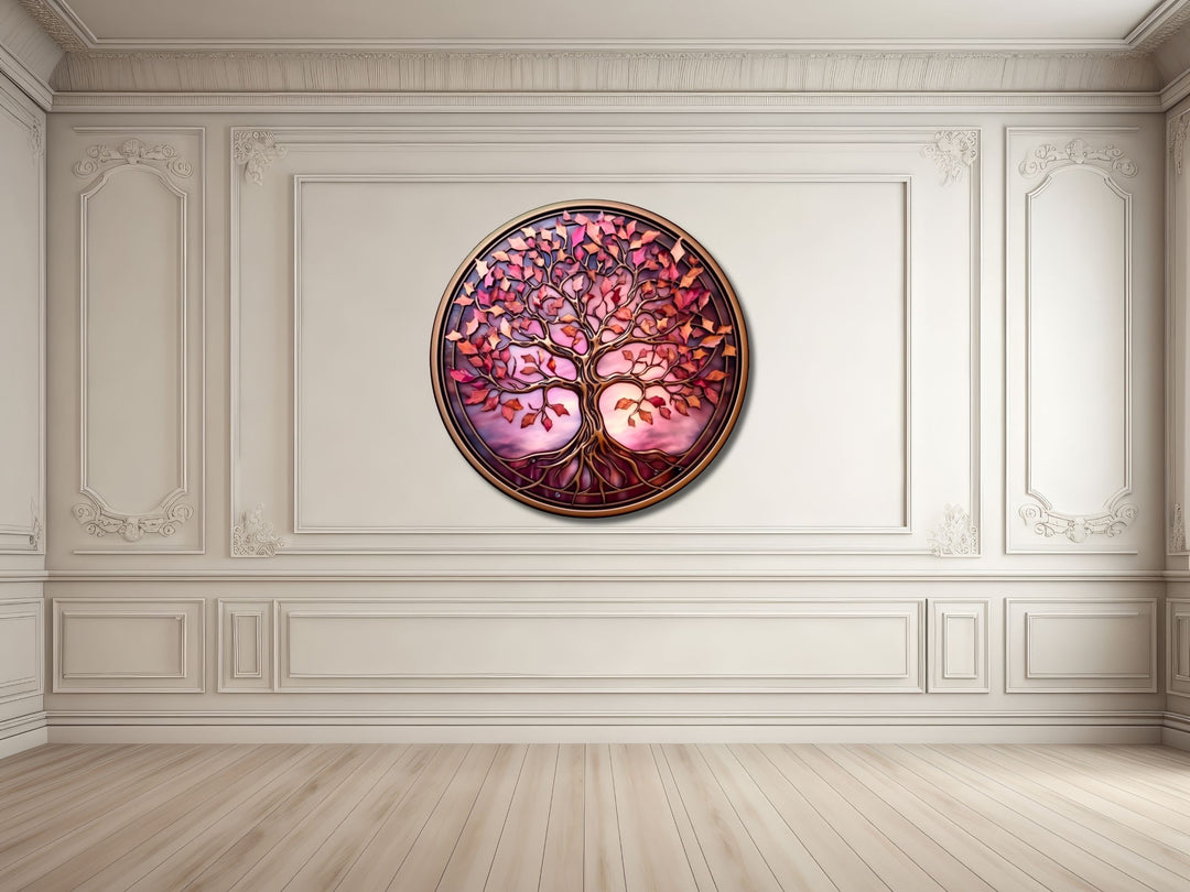 Tree of Life Stained Glass Pattern Wall Art Window-Wall Painting Decor Round