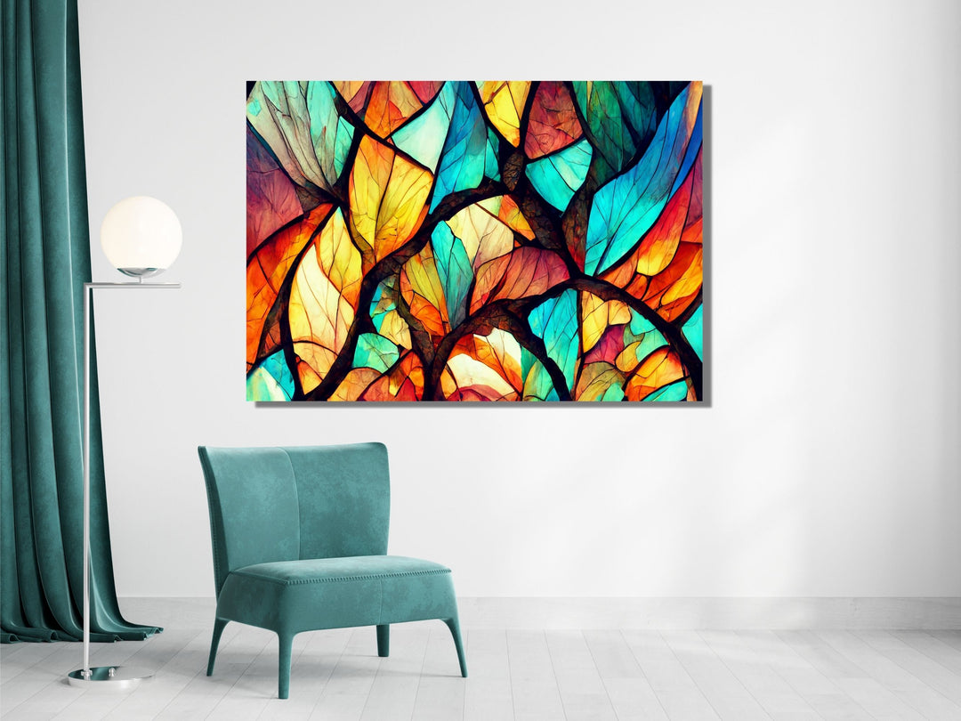 Abstract Floral Glass Printing Wall Art-Home Office Wall Painting Decor