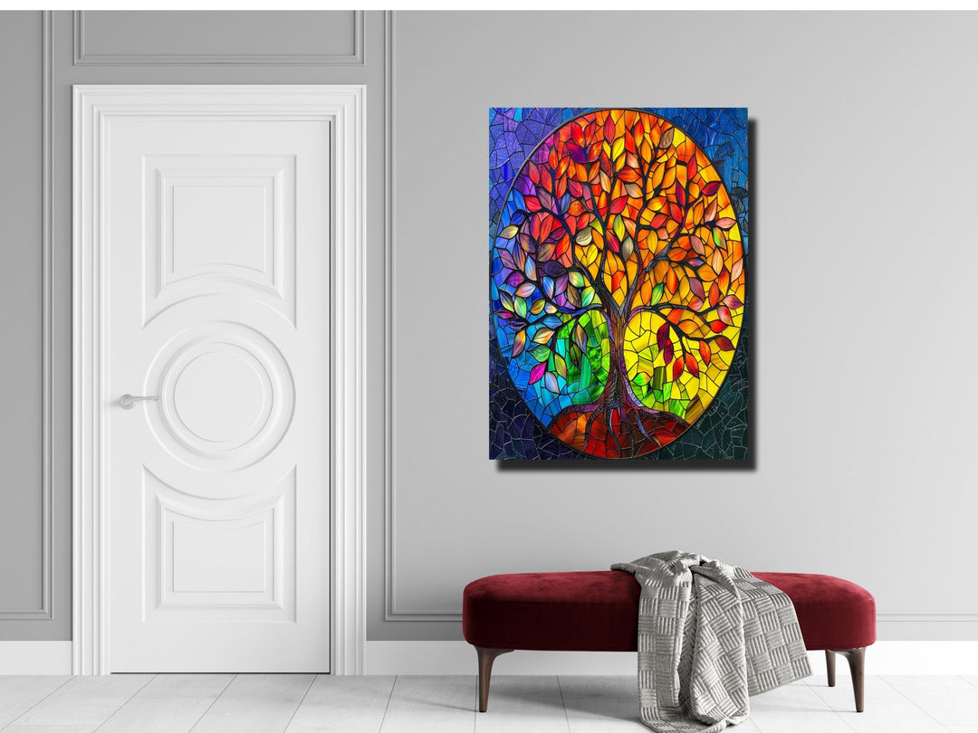 Stained Glass Tree Of Life Pattern Wall Art Decor-Home&Office Glass Printing Wall Painting