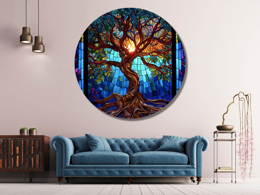 Stained Glass Wall Art Tree of Life Window-Wall Painting Decor Panel