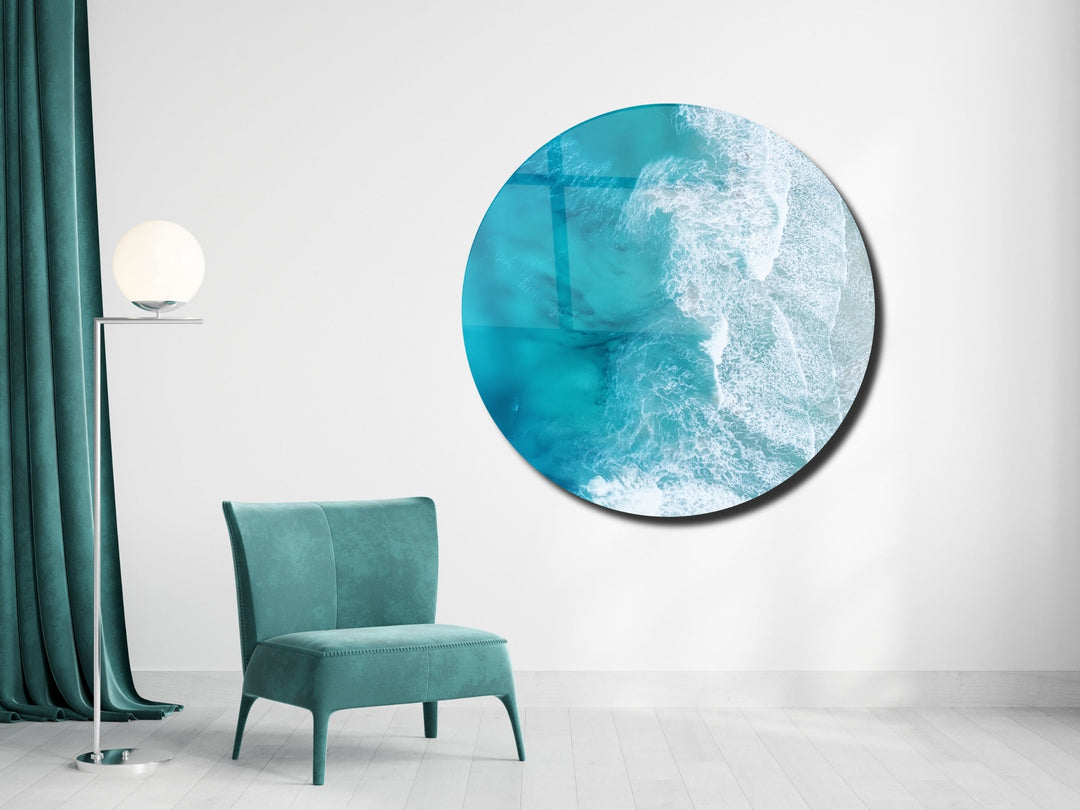 Blue Ocean Wave Wall Art Decor-Home&Office Glass Printing Wall Painting