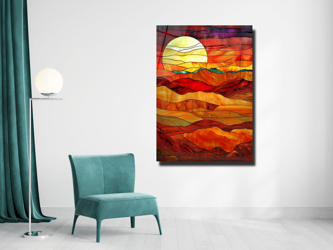 Stained Glass Sunset Pattern Wall Art Decor-Home&Office Glass Printing Wall Painting