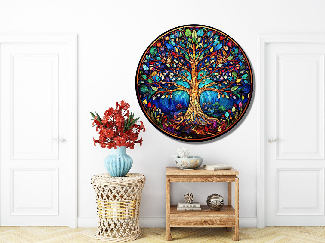 Tree of Life Stained Glass Pattern Wall Art Window-Wall Painting Decor Round