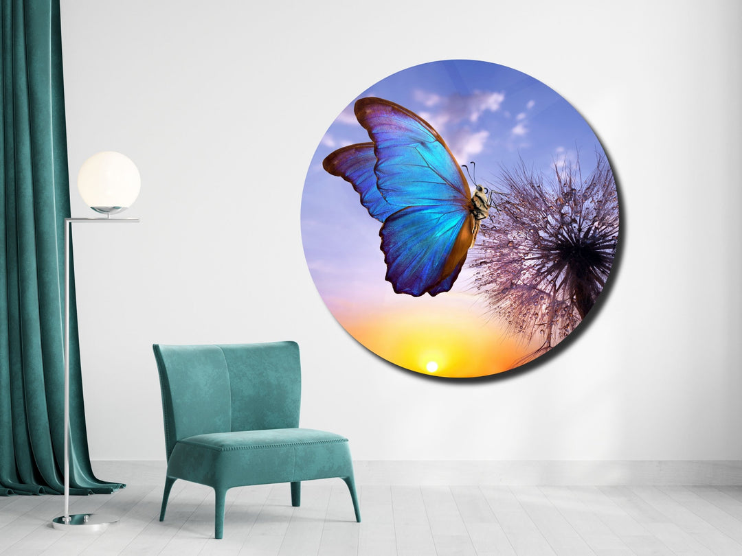 Blue Butterfly Wall Art Decor-Home&Office Glass Printing Wall Painting