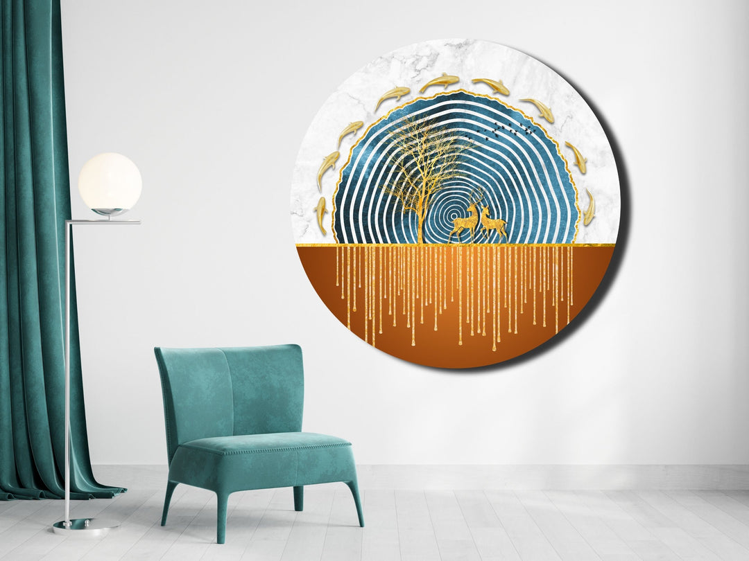 Abstract Blue Gold Wall Art Decor-Home&Office Glass Printing Wall Painting