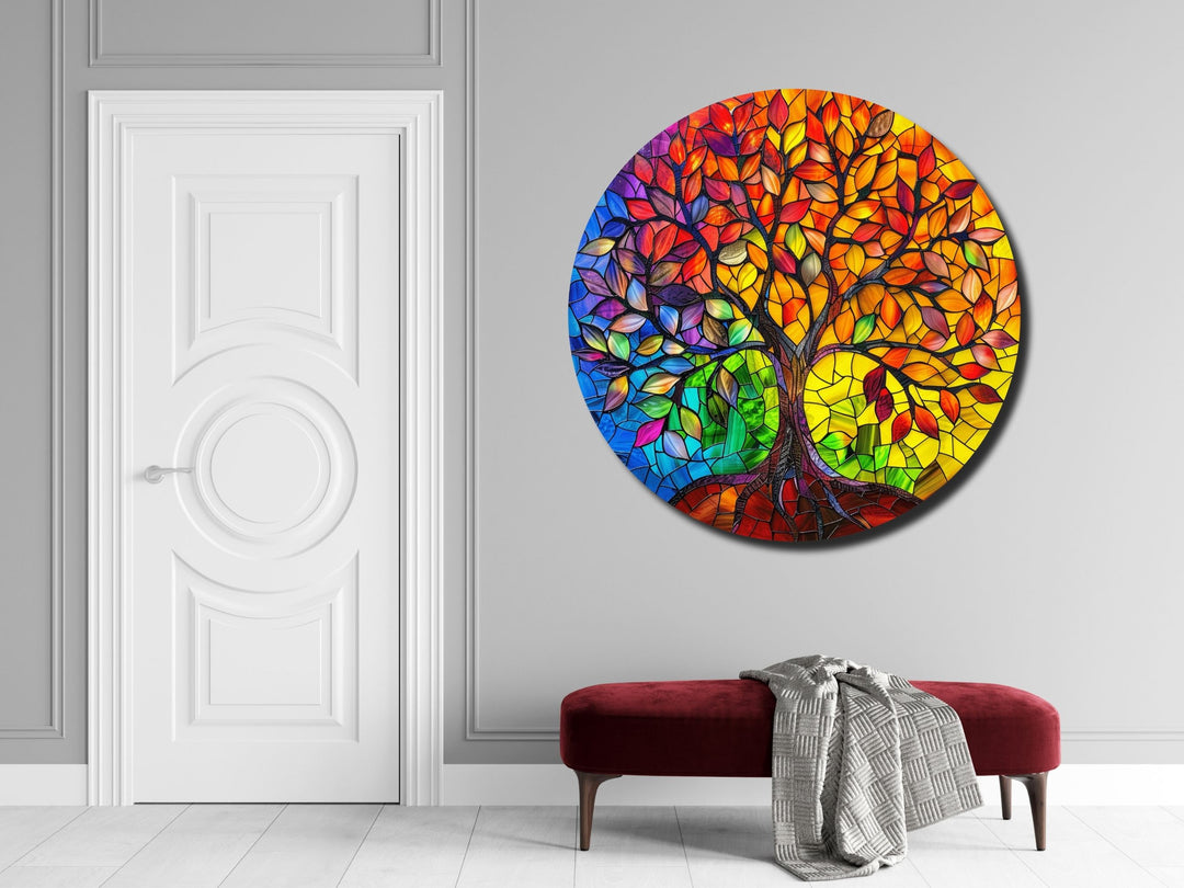 Stained Glass Tree Of Life Pattern Wall Art Decor-Home&Office Glass Printing Wall Painting