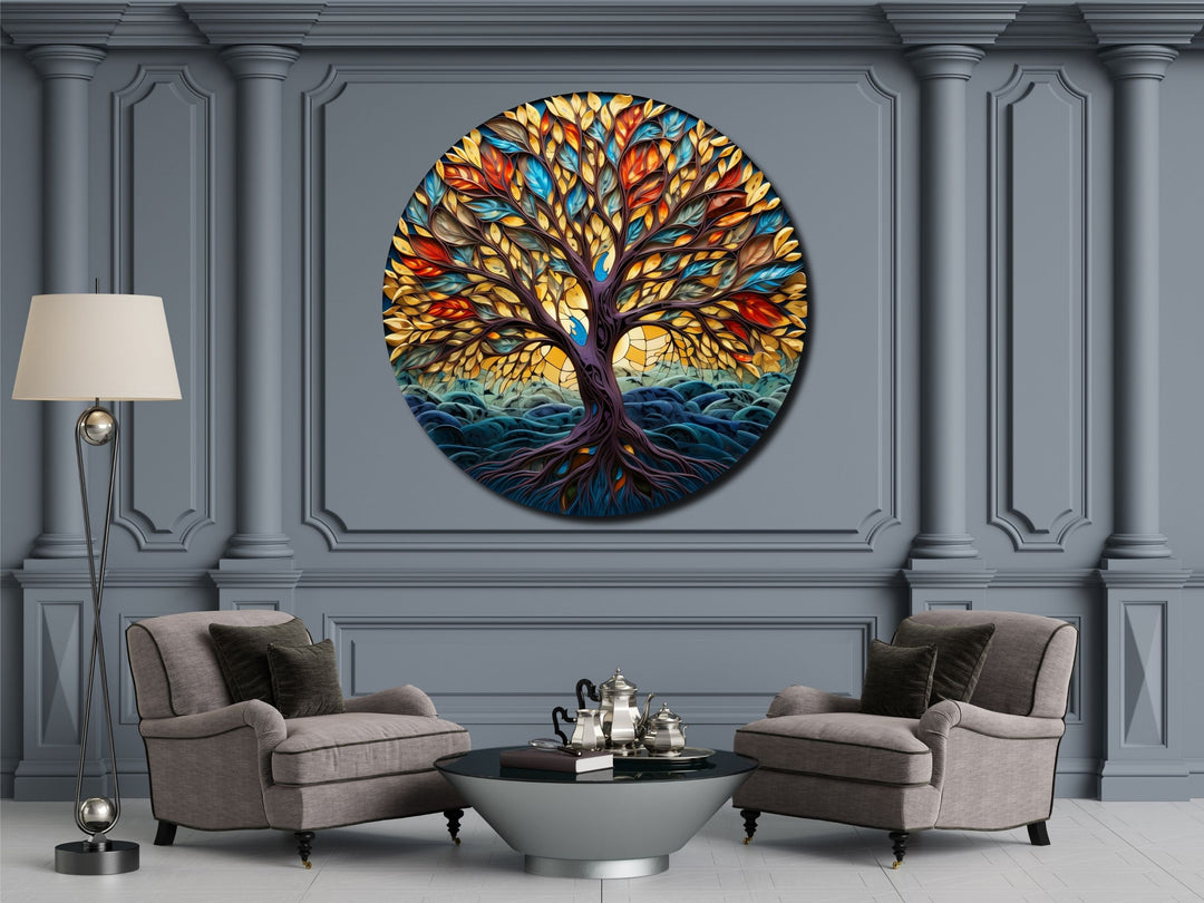 Tree of Life Stained Glass Pattern Wall Art Window-Wall Painting Decor Round