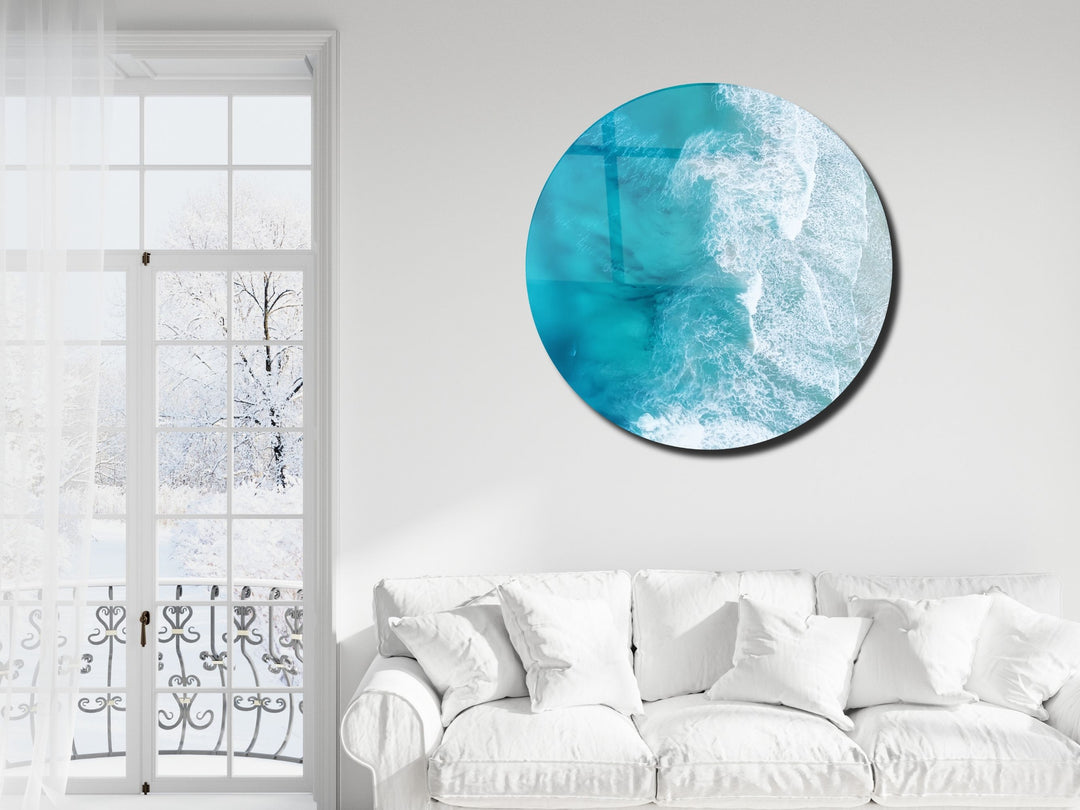 Blue Ocean Wave Wall Art Decor-Home&Office Glass Printing Wall Painting