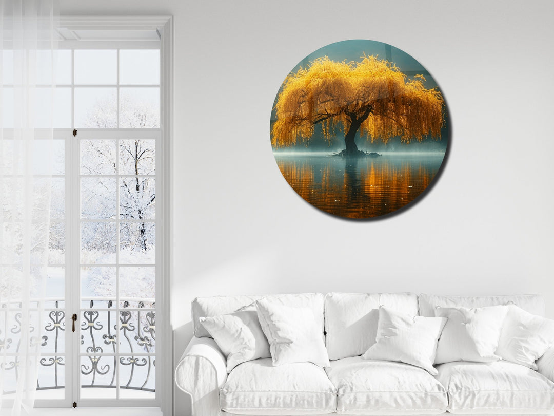 Abstract Yellow Tree&Lake Wall Art Decor-Home&Office Glass Printing Wall Painting