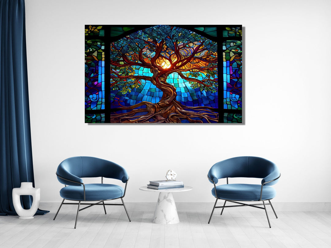 Stained Glass Tree of Life Pattern Wall Art Decor-Home&Office Glass Printing Wall Painting