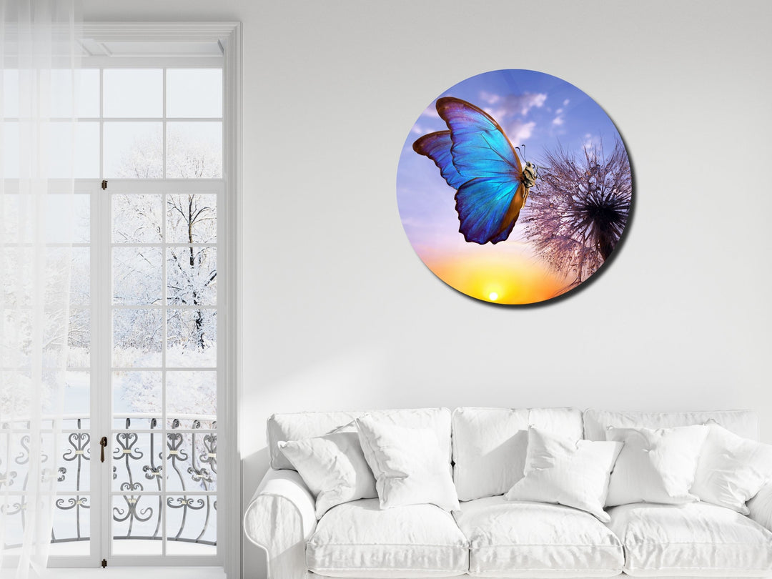 Blue Butterfly Wall Art Decor-Home&Office Glass Printing Wall Painting