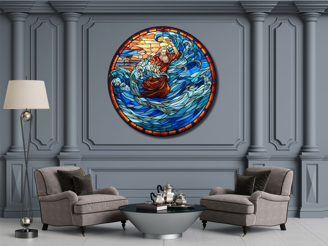 Stained Glass Ocean Wave Pattern Wall Art Window-Wall Painting Decor