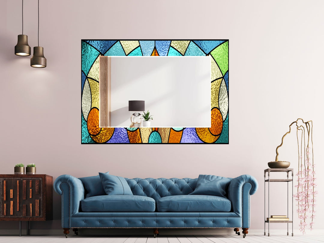 Abstract Stained Glass Pattern Wall Mirror-Home Office Wall Decoration