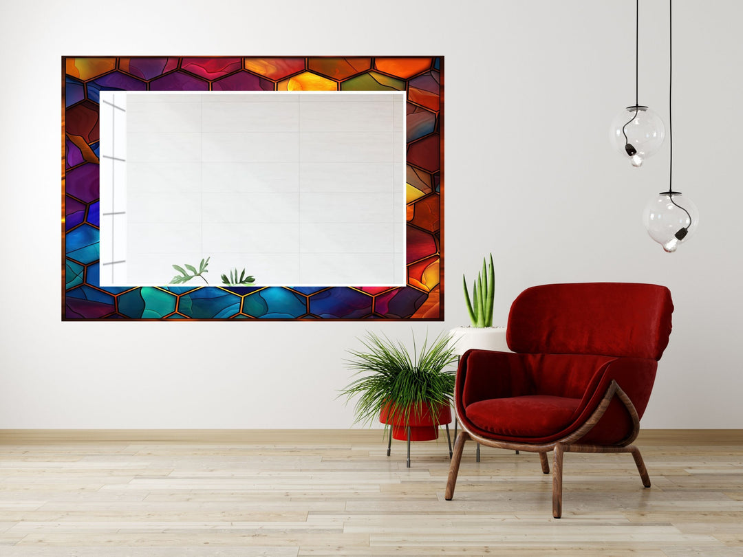 Abstract Stained Glass Pattern Wall Mirror-Home Office Wall Decoration