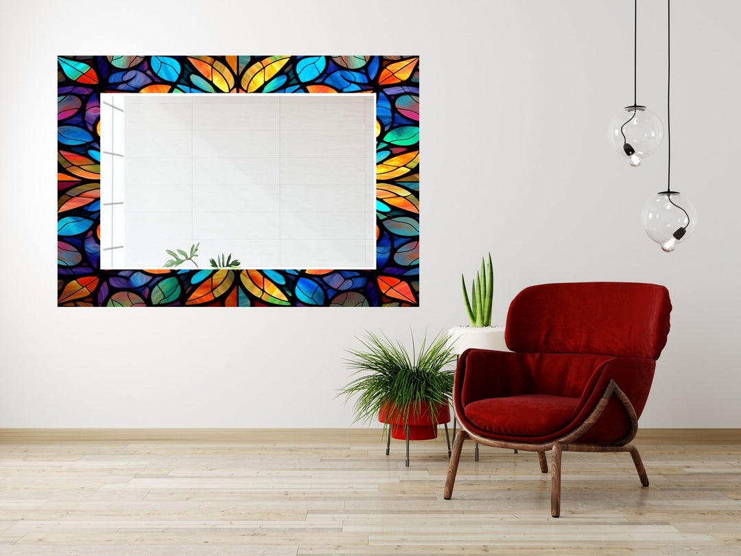 Abstract Stained Glass Pattern Wall Mirror-Home Office Wall Decoration