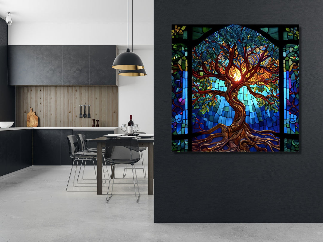 Stained Glass Tree of Life Pattern Wall Art Decor-Home&Office Glass Printing Wall Painting