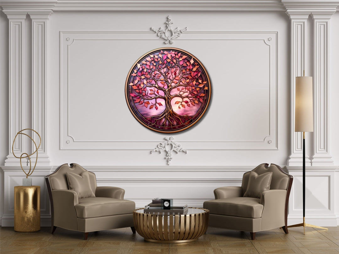 Tree of Life Stained Glass Pattern Wall Art Window-Wall Painting Decor Round