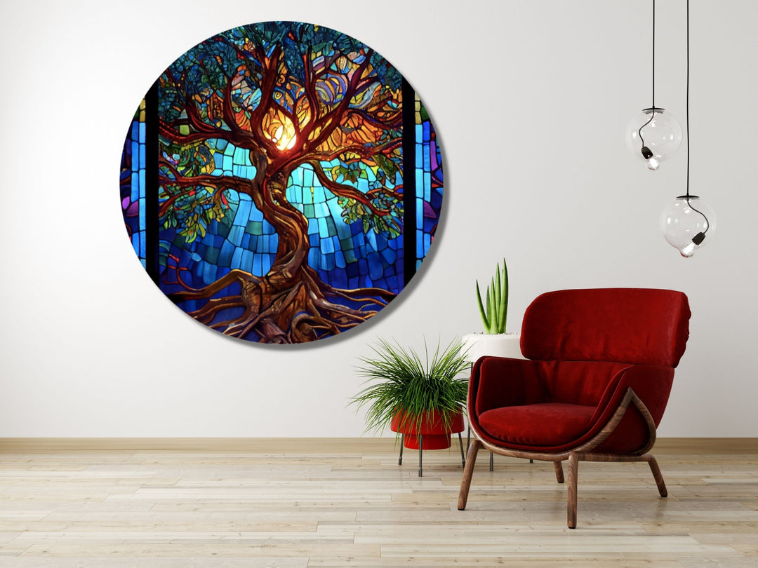 Stained Glass Wall Art Tree of Life Window-Wall Painting Decor Panel