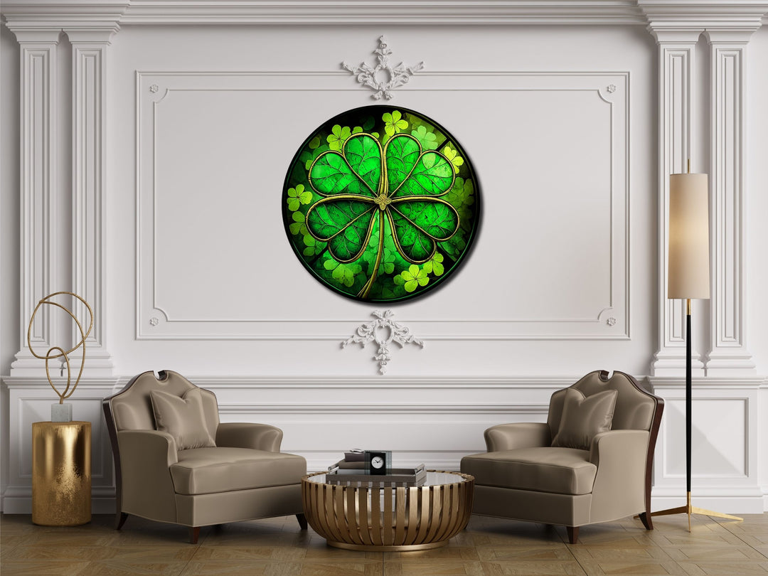 Four-Leaf Clover Pattern Glass Printing Wall Art-Wall Painting Decor