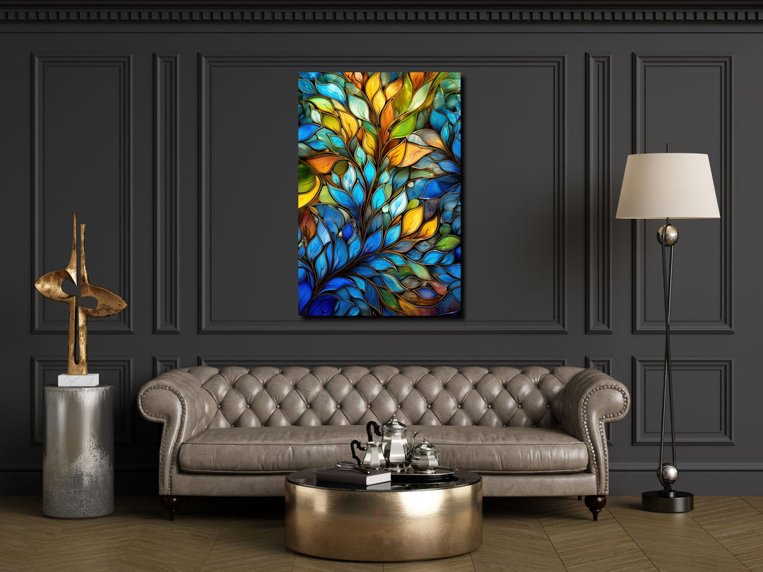 Stained Glass Floral Pattern Wall Art-Home Office Wall Painting Decor