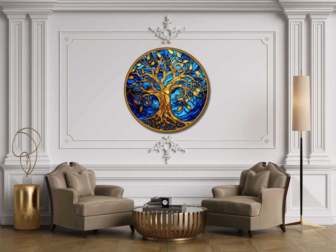 Tree of Life Stained Glass Pattern Wall Art Window-Wall Painting Decor Round