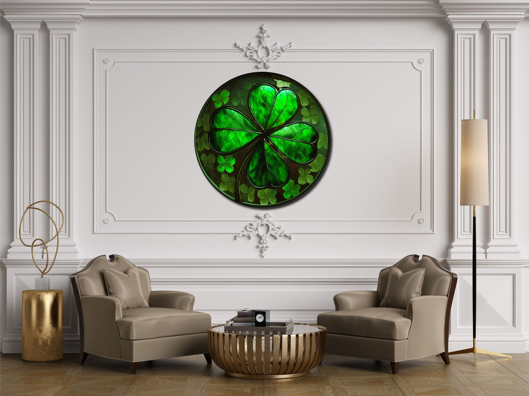 Four-Leaf Clover Pattern Glass Printing Wall Art-Wall Painting Decor