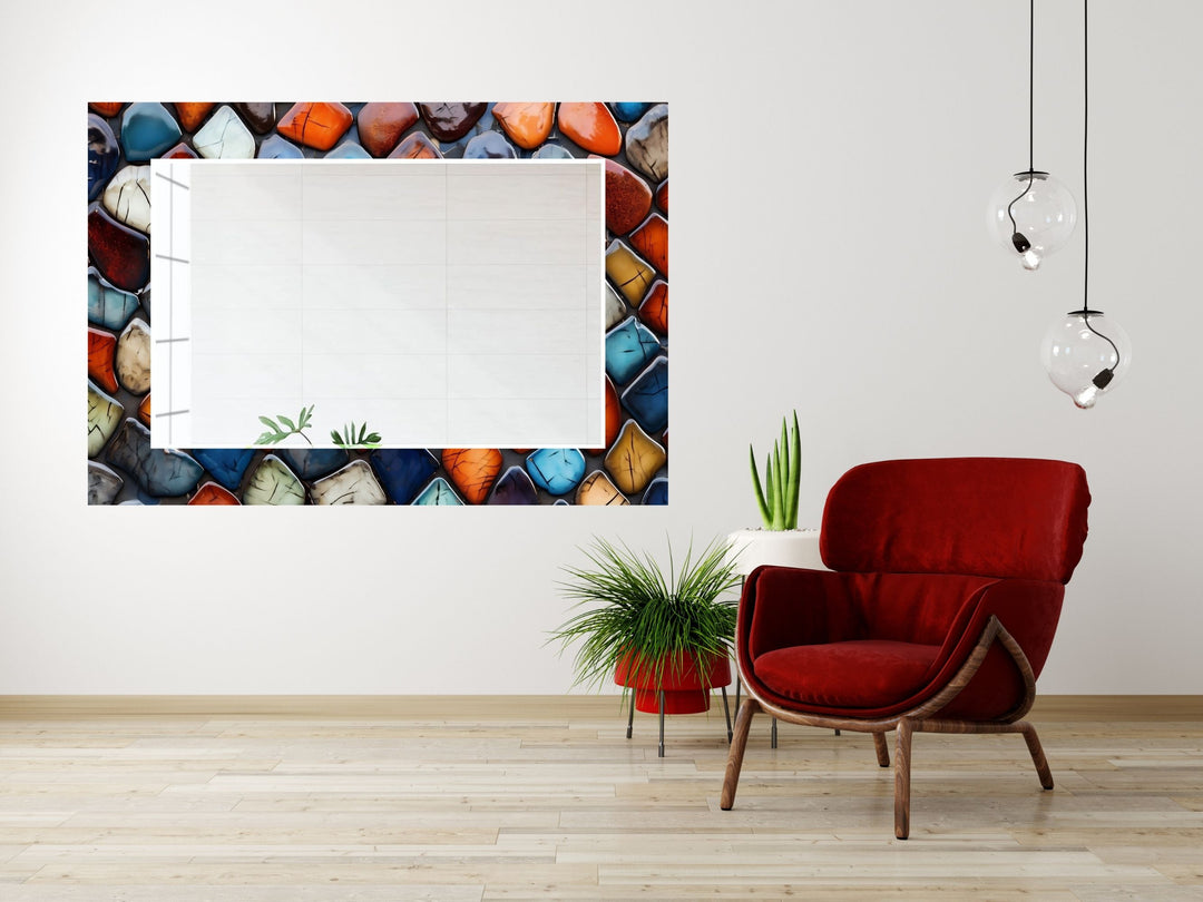 Abstract Colorful Stone Design Wall Mirror Decoration