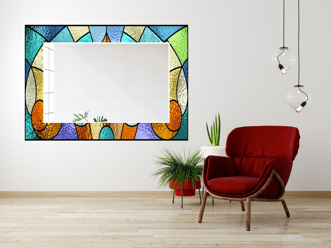 Abstract Stained Glass Pattern Wall Mirror-Home Office Wall Decoration