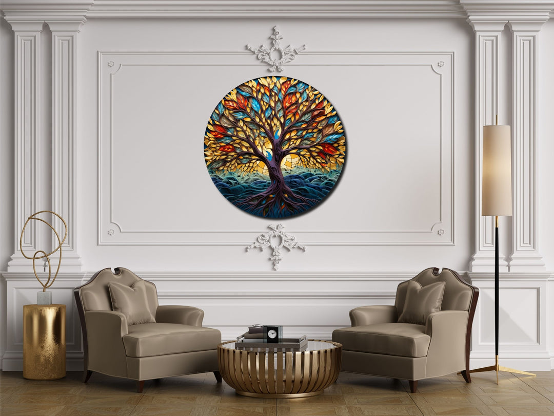 Tree of Life Stained Glass Pattern Wall Art Window-Wall Painting Decor Round