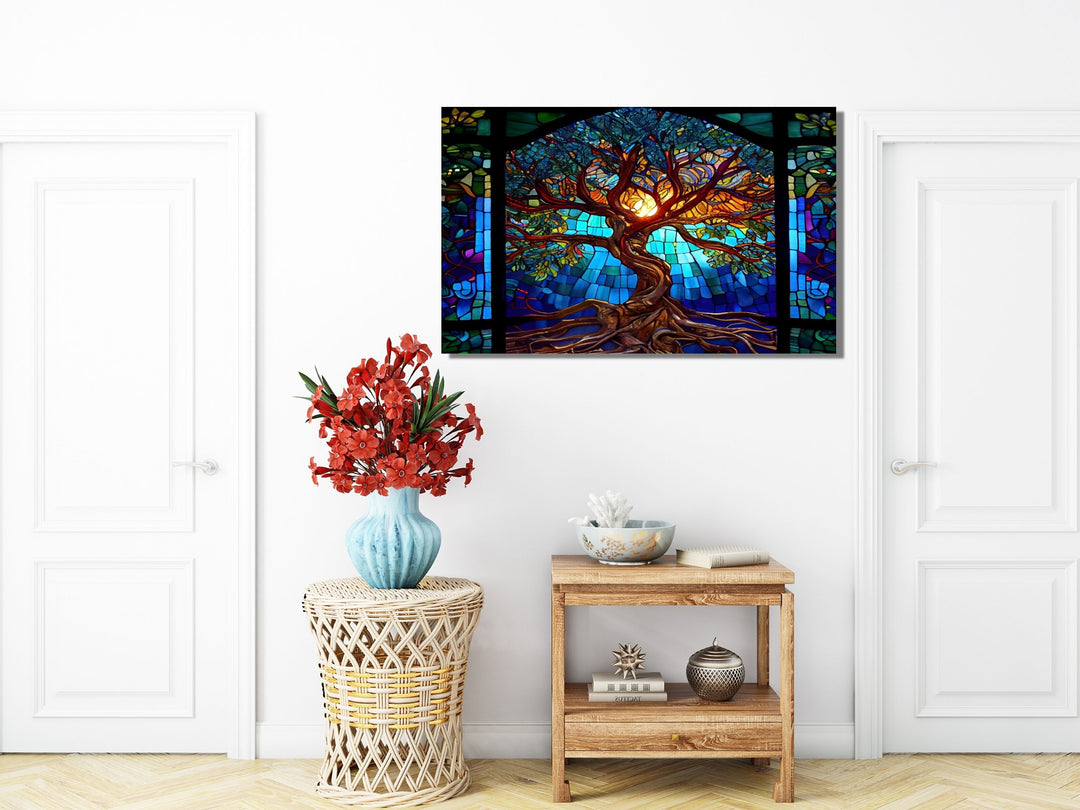 Stained Glass Tree of Life Pattern Wall Art Decor-Home&Office Glass Printing Wall Painting