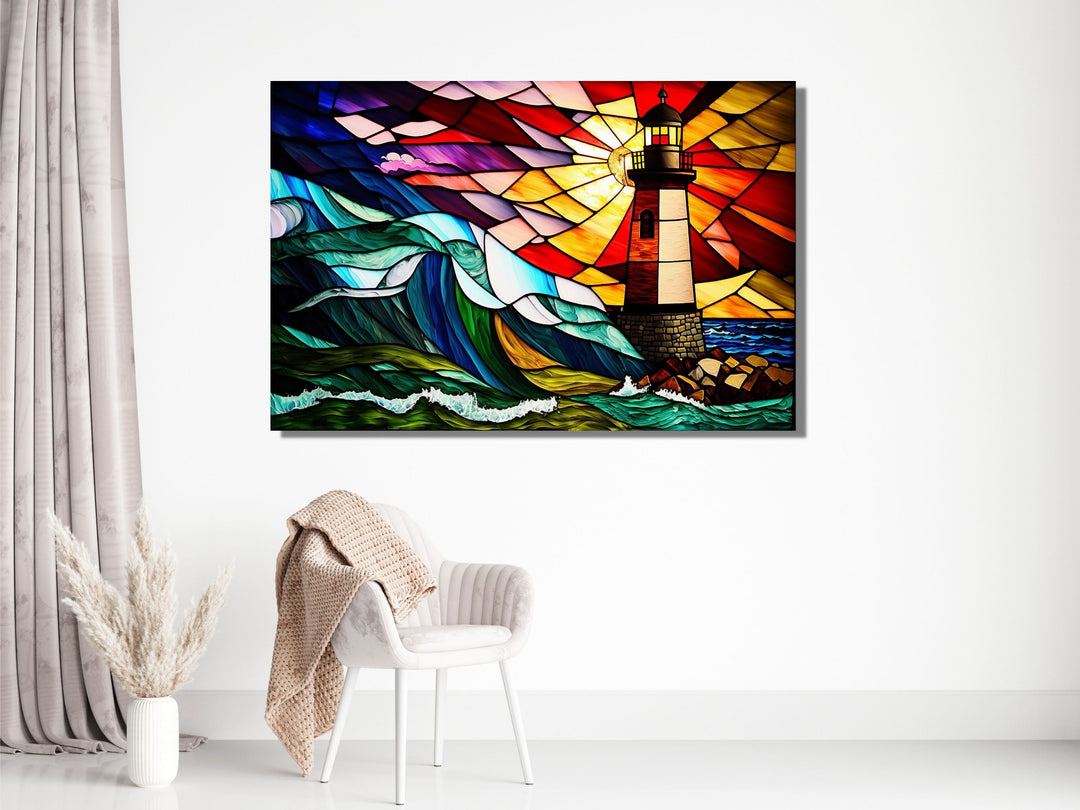 Stained Glass Light House Pattern Wall Art Window-Wall Painting Decor