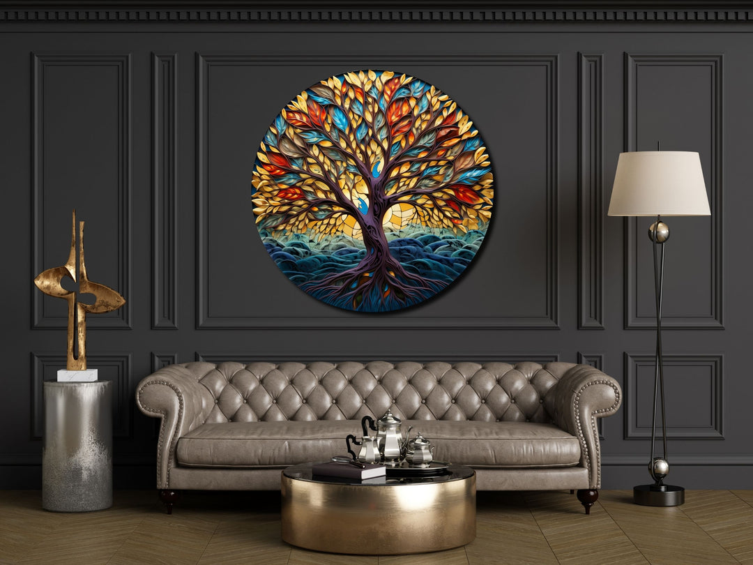 Tree of Life Stained Glass Pattern Wall Art Window-Wall Painting Decor Round