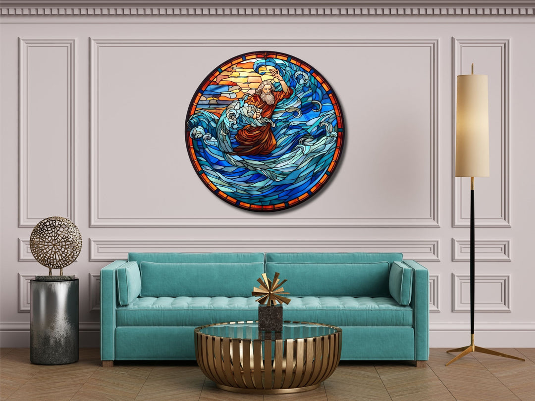 Stained Glass Ocean Wave Pattern Wall Art Window-Wall Painting Decor