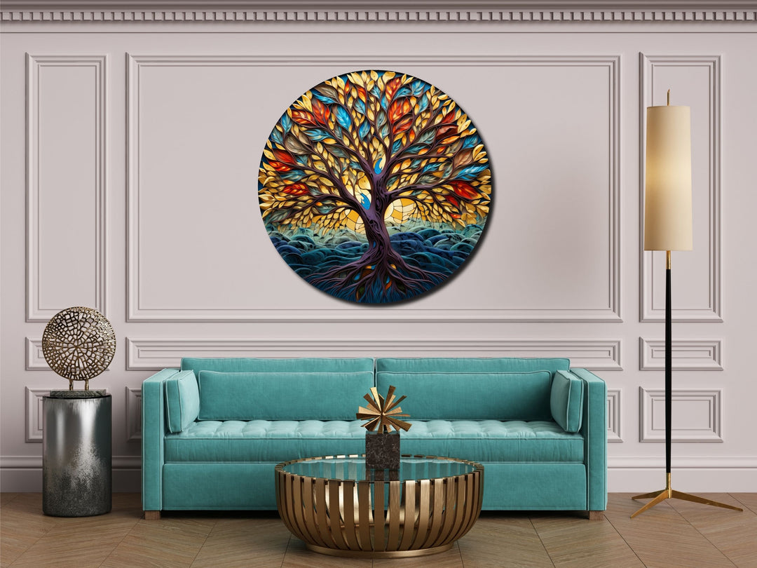 Tree of Life Stained Glass Pattern Wall Art Window-Wall Painting Decor Round