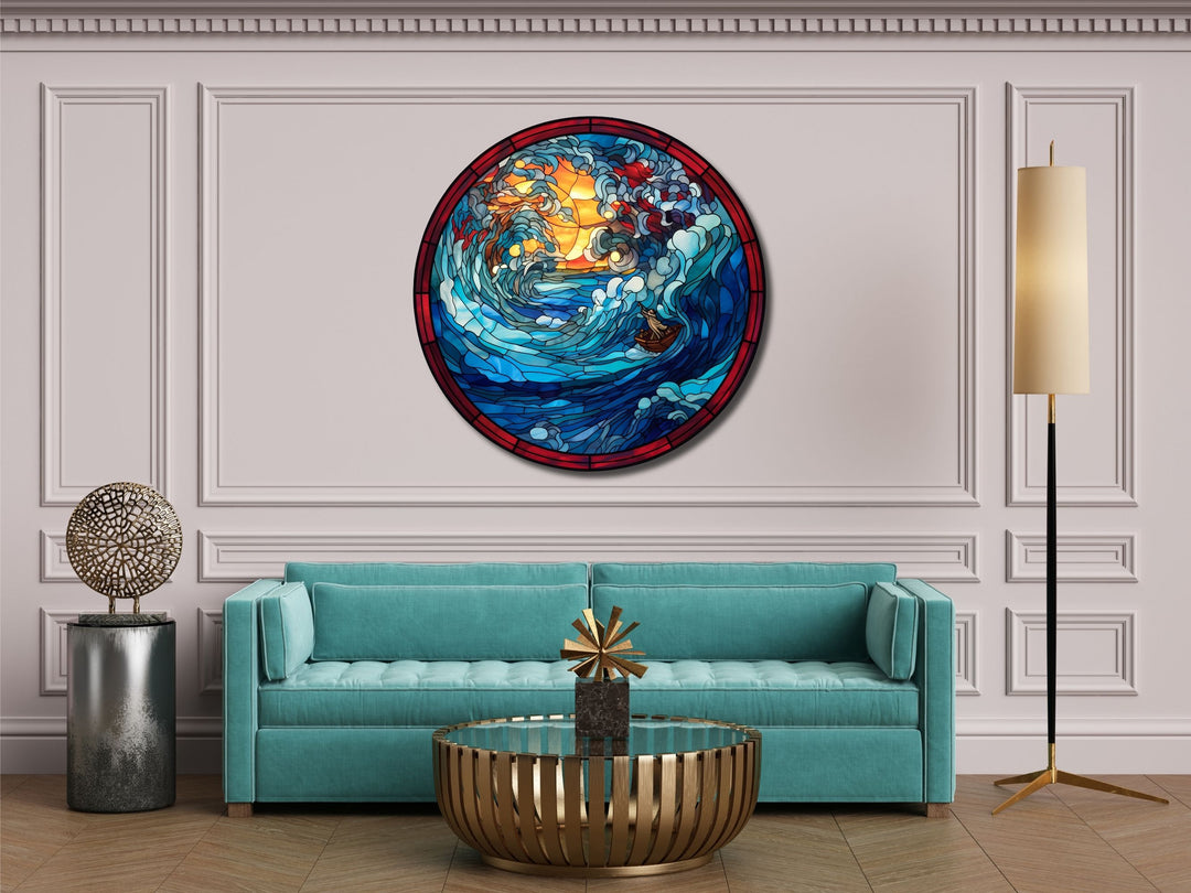 Stained Glass Ocean Wave Pattern Wall Art Window-Wall Painting Decor