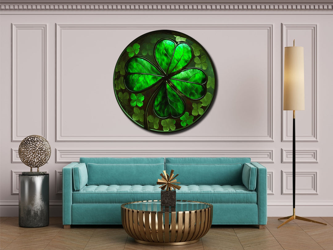 Four-Leaf Clover Pattern Glass Printing Wall Art-Wall Painting Decor