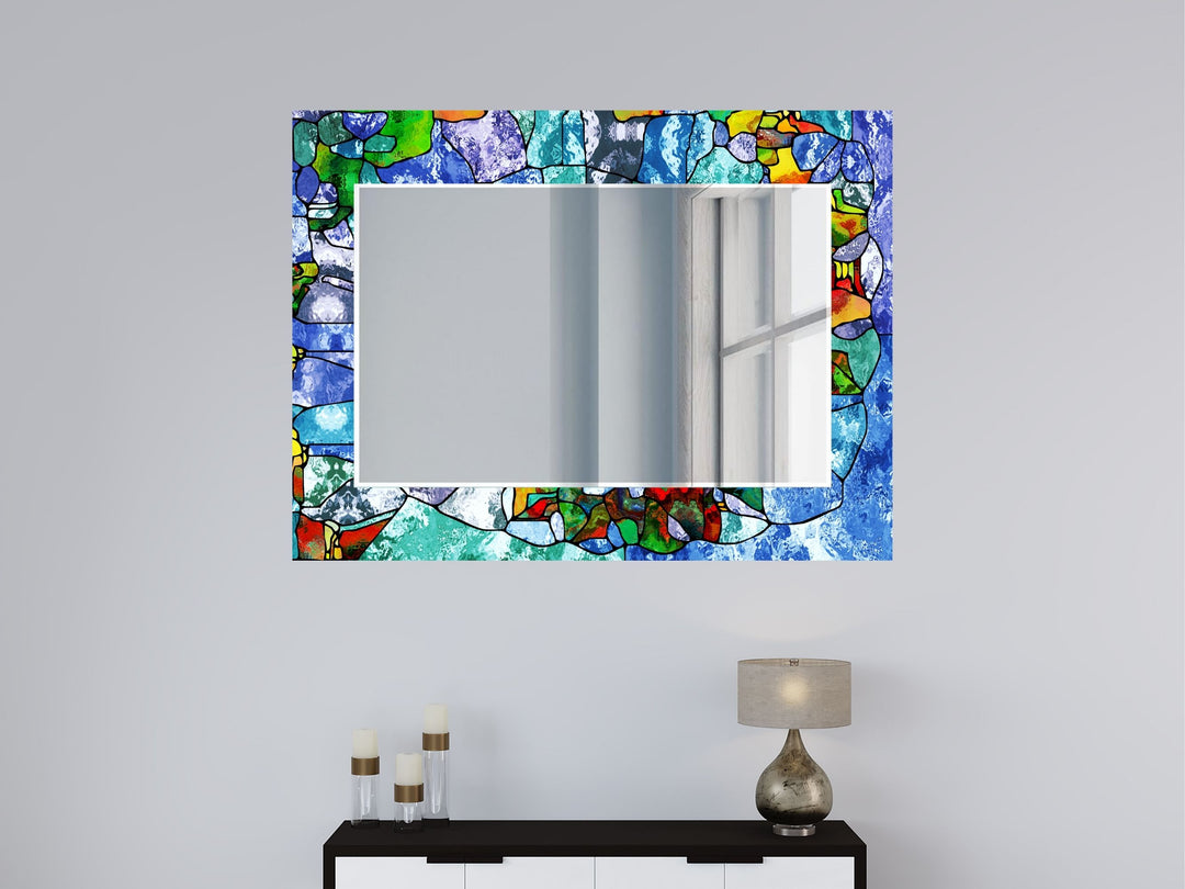 Abstract Stained Glass Pattern Wall Mirror-Home Office Wall Decoration