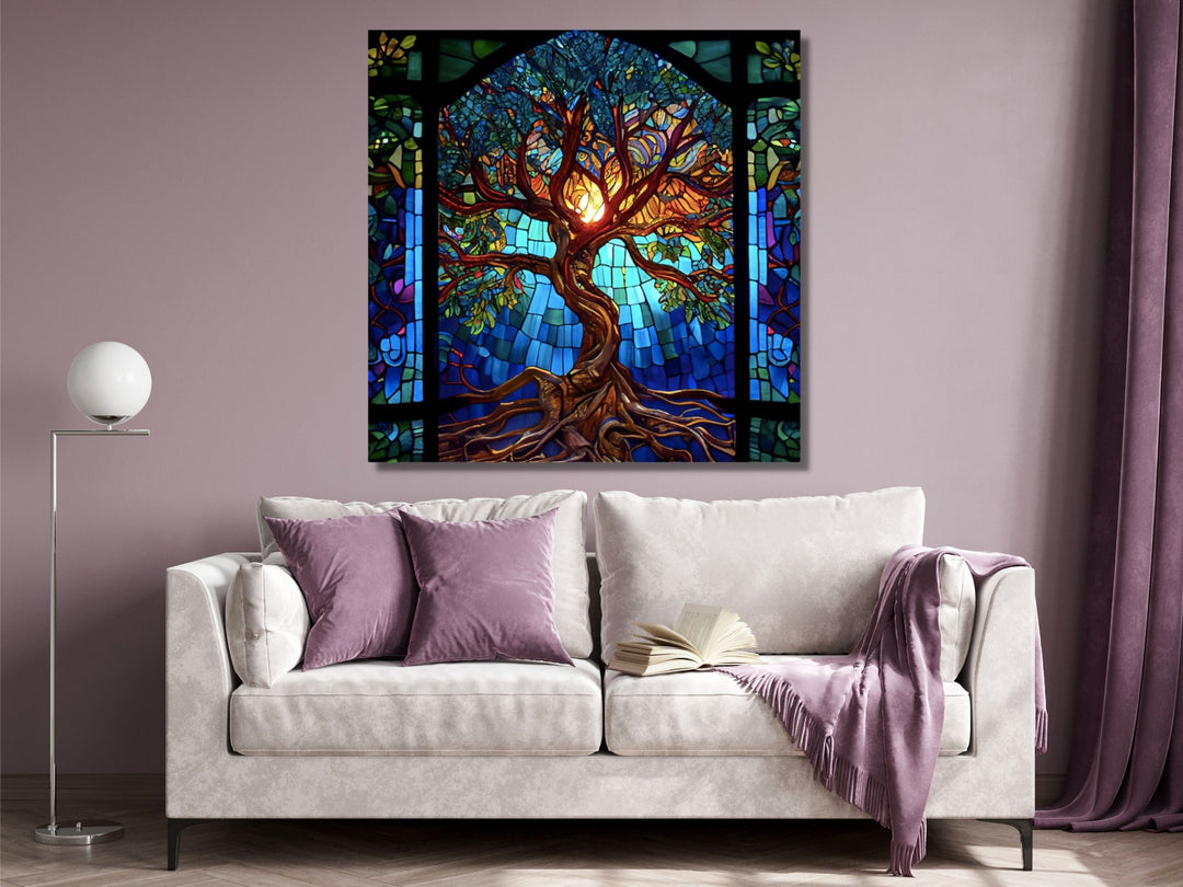 Stained Glass Tree of Life Pattern Wall Art Decor-Home&Office Glass Printing Wall Painting